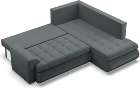 Tokio sarokkanapé, L alakú háttámlával, 2 ágyneműtartóval, bársony, jobboldali, szürke