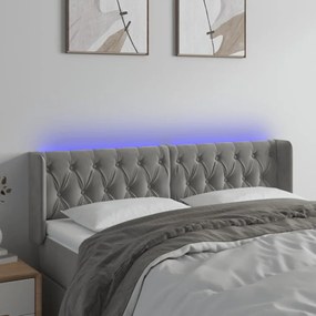 világosszürke bársony LED-es fejtámla 147 x 16 x 78/88 cm