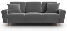 Világosszürke bársony kinyitható tárolóhelyes kanapé 235 cm Kyoto – Cosmopolitan Design