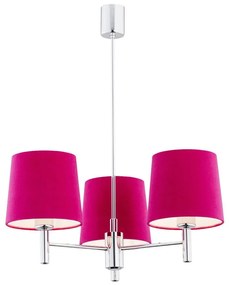 Argon 1382 - Csillár rúdon BOLZANO 3xE27/15W/230V rózsaszín/fényes króm