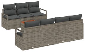 7 darabos kerti kanapészett párnákkal Szürke Poli Rattan Akácia, 2 személyes kerti kanapé párnákkal Szürke Poli Rattan