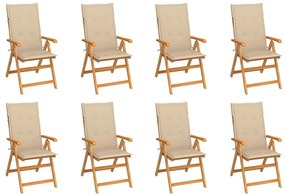 vidaXL 8 db dönthető tömör tíkfa kerti szék párnákkal