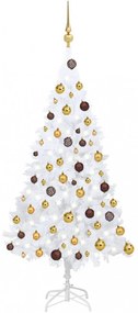 Fehér PVC műkarácsonyfa LED-ekkel és gömbszettel 120 cm