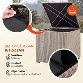 RICCO polyrattan tárolódoboz, 318L, 75x75x70 cm, krémszínű Casaria
