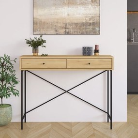 Natúr színű konzolasztal tölgyfa dekoros asztallappal 35x110 cm Titan – Marckeric