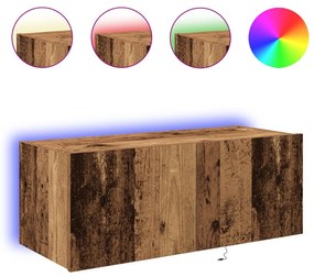 TV Fali Szekrény LED Világítással Régi Fa 80x35x31 cm