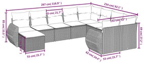 10 részes fekete polyrattan kerti ülőgarnitúra párnákkal