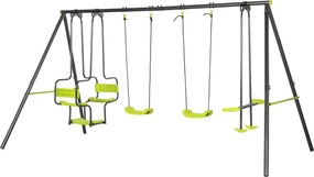 Outsunny Gyerekek Kültéri Hintaállványa 2 Hintával, Forgó Ülésekkel és Acél Vázszerkezettel 3-8 Éveseknek 355x184x186 cm Zöld | Aosom