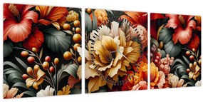 Kép - Narancs-vörös virágok (órával) (90x30 cm)