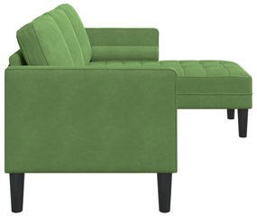 Kerti Kanapé Párnákkal és Ülőgarnitúrával L-alakú Világos Zöld Bársony, 3-Fős Kanapé Chaise L-alakú Világos Zöld 160 cm Bársony, Pad Világos Zöld 113x57x39 cm Bársony