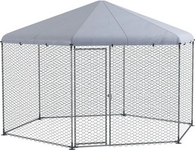 PawHut Szabadon Nevelhető Tyúkól 400 x 346 x 263 cm Acélból, Tyúk Ketrec Fedéllel, Ajtóval, 10-15 Tyúk, Kisebb Állatok és Növények Számára, Ezüst | Ao