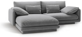 Világosszürke bársony sarokkanapé (bal oldali-heverő résszel) Torino – Micadoni