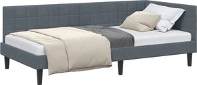 vidaXL Sarokágy keret fejtámlával Sötétszürke 90 cm x 190 cm Bársony
