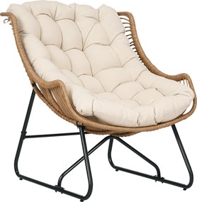 Outsunny Rattan Fotel Kivehető Kárpittal, Párnázott, Kültéri Poli Rattan Fotel, Kosárka Fotel 120kg teherbírással, Kerti Fotelek Teraszra, Erkélyre, F