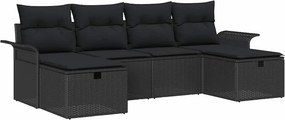 vidaXL Kerti Kanapé Szett párnával tárolóval 6 pcs Fekete Poli rattan