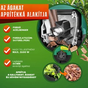 DIOX kerti aprítógép/aprító+2x 60l zsák, 3100W fekete/zöld Gardebruk