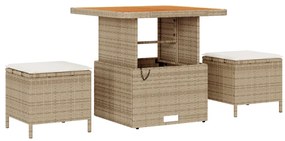 12 Részes Kerti Kanapészett Párnákkal Bézs Poly Rattan Acacia