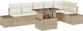 vidaXL Kerti Kanapé Szett párnával 7 pcs Beige és krém polirattan