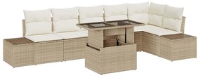 vidaXL Kerti Kanapé Szett párnával 7 pcs Beige és krém polirattan