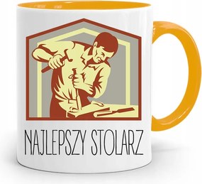 Sárga Bögre Ajándék Asztalosnak A Legjobb Asztalos fényképes nyomtatással