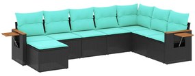 8 részes fekete polyrattan kerti ülőgarnitúra párnával