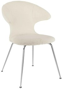 Time Flies karfás design szék, fehér szőrme, króm láb