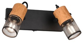 TRIO TOSH spotlámpa, 2 forgatható lámpafejjel, fa és rács részletekkel, fekete, 2 db E14 foglalattal, TRIO-804370232