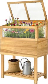 Outsunny emelt virágláda hidegkerettel – zsanéros fedél és tárolópolc, 80 x 45 x 108,5 cm | Aosom