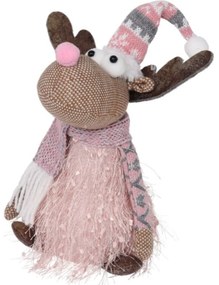 Reindeer w simple scarf, Fénydekoráció 14x22 cm, poliészter, rózsaszín/szürke
