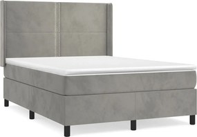 vidaXL világosszürke bársony rugós ágy matraccal 140x190 cm