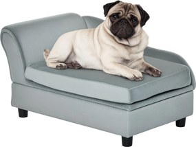 PawHut Pet Sofa Matttal, Kutyaágy, Kutya Matrac, Kutya Kanapé Tároló Hellyel, Természetes Fa+Plüss, Világosszürke, 76 x 45 x 43 cm | Aosom