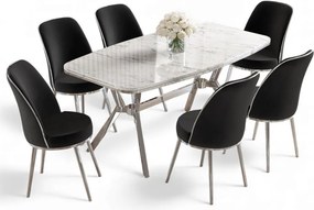 Lena étkezőgarnitúra, fehér márvány-króm, 160 cm – TR240CHR2885