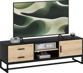 HOMCOM TV Szekrény, TV Állvány Cabinets, Fiókok, 2 Nyitott Rekesz, 140 cm Hosszú TV Állvány Kábeltartóval 60 Inch-ig a Nappalihoz Fekete 140x35x45cm |