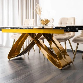 Kihúzható kerámia étkezőasztal 160–240 cm méretben, fekete márvány/arany színben LUIGI