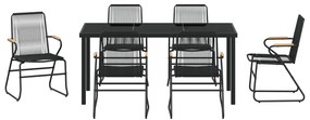 7 Részes Kerti Étkező Szett Fekete PVC Rattan