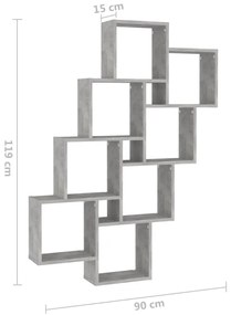 betonszürke szerelt fa négyszögű fali polc 90 x 15 x 119 cm