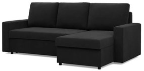 Zeus sarokkanapé, 2 ágyneműtartóval, egyenes kartámasz, szövet anyag, univerzális oldal, bonell töltet, fekete