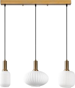 Asker 15196 arany 3 ágú fém-üveg függőlámpa, 87 x 30 cm