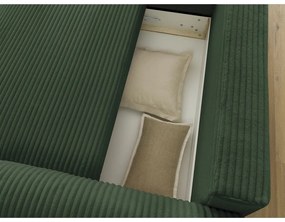 Sötétzöld kordbársony kinyitható sarokkanapé (bal oldali) Lucien – Bobochic Paris