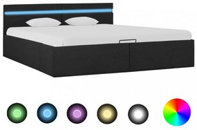 sötétszürke LED-es szövetágy hidraulikus tárolóval 160 x 200 cm