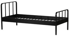 Fekete fém egyszemélyes ágy ágyráccsal 90x200 cm Mees – WOOOD