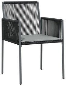 4 db fekete polyrattan kerti szék párnával 54x60,5x83,5 cm