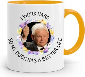 Sárga Vicces Bögre Jaroslaw Kaczynski felirattal, fényképpel