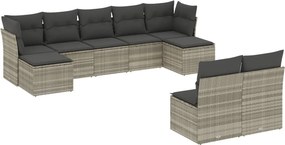 vidaXL 9 részes világosszürke polyrattan kerti ülőgarnitúra párnával