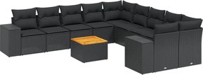 vidaXL 11 részes fekete polyrattan kerti ülőgarnitúra párnákkal