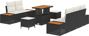 vidaXL Kerti Kanapé Szett 8 pcs Fekete polirattan