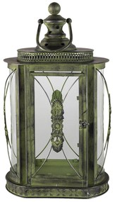 Antikolt ovális fém lantern vintage zöld