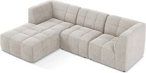 Bézs bársony sarokkanapé (bal oldali-heverő résszel) Aloha – Makamii