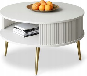 Dohányzóasztal Kerek Nappaliba Fehér Arany Lábak Lamellák Glamour 76cm