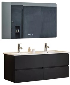Hongkong Duo Antracit 120 komplett fürdőszoba bútor fali mosdószekrénnyel, dupla kerámia mosdóval és tükörrel